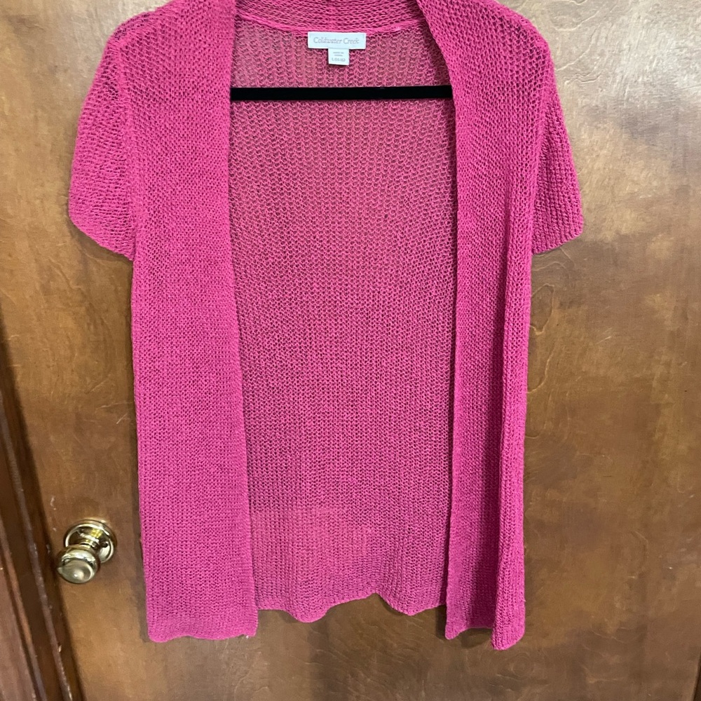 Coldwater Creek Fuchsia Short-Sleeve Open Knit cardigan Sweater
